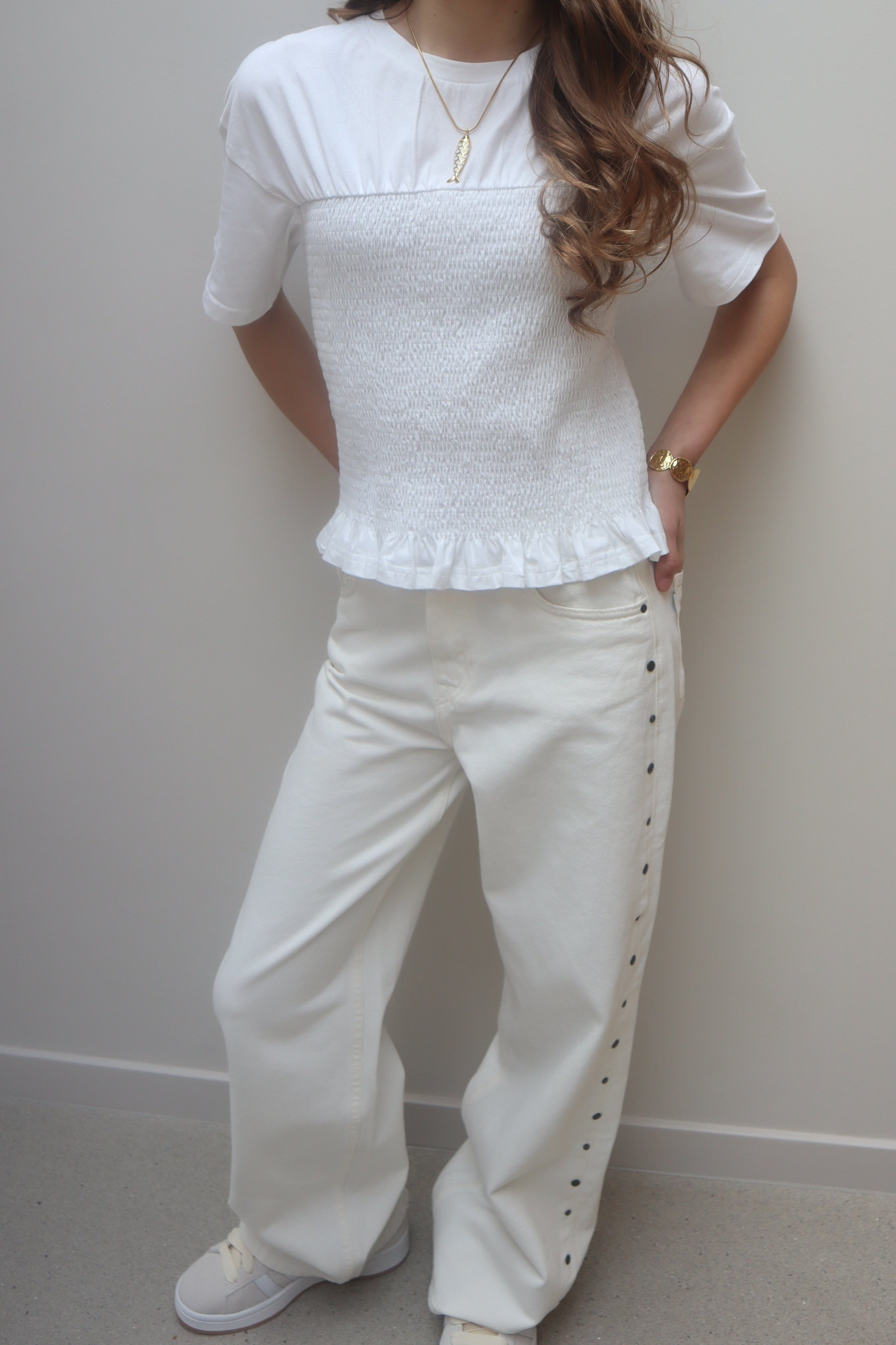 Lily studded Wide Leg Jeans | White