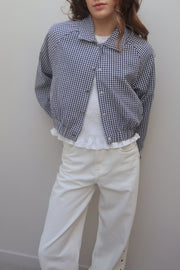 Blue Check Cropped Oversized Jacket